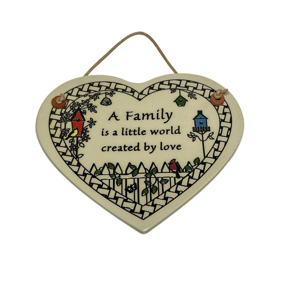 Trinity Pottery Heart-Shaped Ceramic Wall Plaque Family Birdhouses